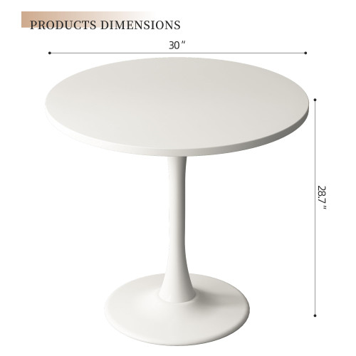 Round Dining Table 30" Circle Tulip Table with Wood Thickened Tabletop & Sturdy Metal Pedestal Mid Century Modern Leisure Bistro Kitchen Tables 4 People Small Places Living Room Cafe,White