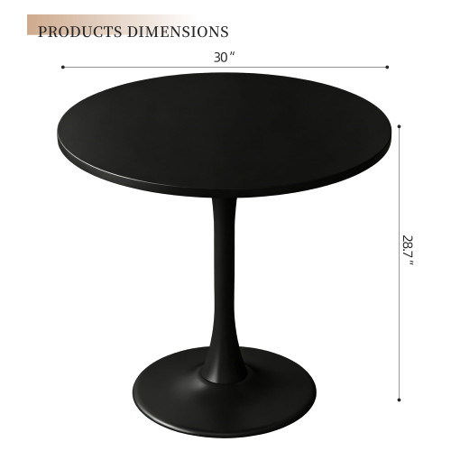 Round Dining Table 30" Circle Tulip Table with Wood Thickened Tabletop & Sturdy Metal Pedestal Mid Century Modern Leisure Bistro Kitchen Tables 4 People Small Places Living Room Cafe,Black