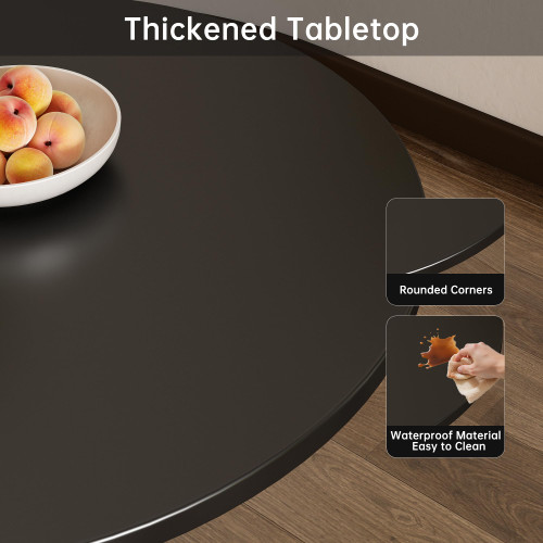 Round Dining Table 30" Circle Tulip Table with Wood Thickened Tabletop & Sturdy Metal Pedestal Mid Century Modern Leisure Bistro Kitchen Tables 4 People Small Places Living Room Cafe,Black