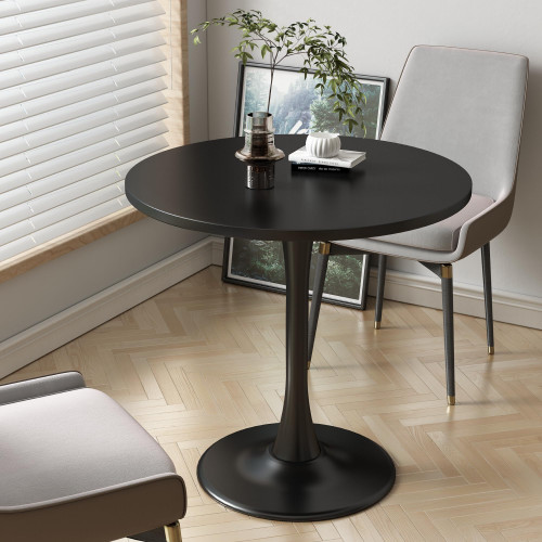 Round Dining Table 30" Circle Tulip Table with Wood Thickened Tabletop & Sturdy Metal Pedestal Mid Century Modern Leisure Bistro Kitchen Tables 4 People Small Places Living Room Cafe,Black