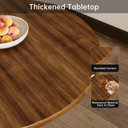 Round Dining Table 30" Circle Tulip Table with Wood Thickened Tabletop & Sturdy Metal Pedestal Mid Century Modern Farmhouse Kitchen Tables for 4 Small Places Living Room Cafe,Somber Walnut