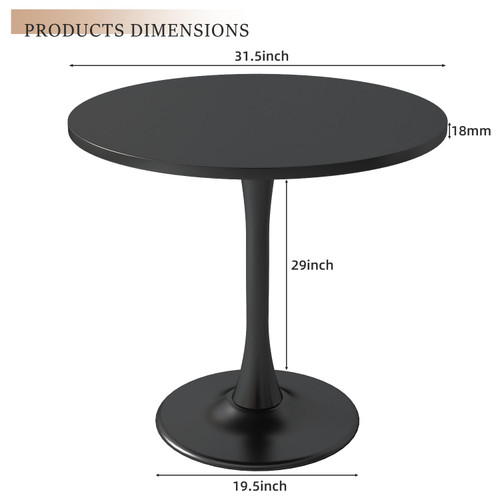 Round Dining Table 31.5" Circle Tulip Table with Wood Thickened Tabletop & Sturdy Metal Pedestal Mid Century Modern Leisure Bistro Kitchen Tables 4 People Small Places Living Room Cafe,Black