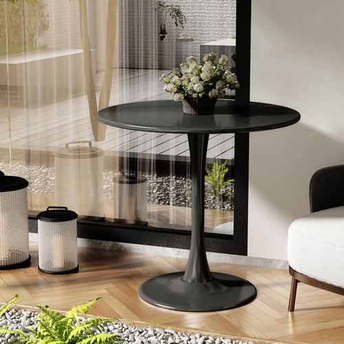Round Dining Table 31.5" Circle Tulip Table with Wood Thickened Tabletop & Sturdy Metal Pedestal Mid Century Modern Leisure Bistro Kitchen Tables 4 People Small Places Living Room Cafe,Black