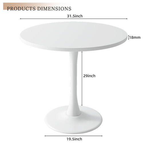Round Dining Table 31.5" Circle Tulip Table with Wood Thickened Tabletop & Sturdy Metal Pedestal Mid Century Modern Leisure Bistro Kitchen Tables 4 People Small Places Living Room Cafe,White