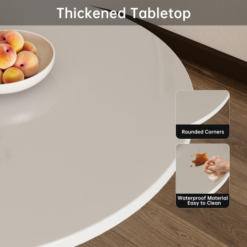 Round Dining Table 31.5" Circle Tulip Table with Wood Thickened Tabletop & Sturdy Metal Pedestal Mid Century Modern Leisure Bistro Kitchen Tables 4 People Small Places Living Room Cafe,White