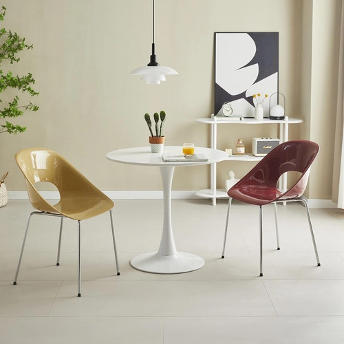 24" Tulip Table for 1-2 Persons Modern Round Dining Room Table, Mid-Century Modern White Small Kitchen Table with MDF Wooden Top, Leisure Coffee Table for Living Room, Dining Room, Office