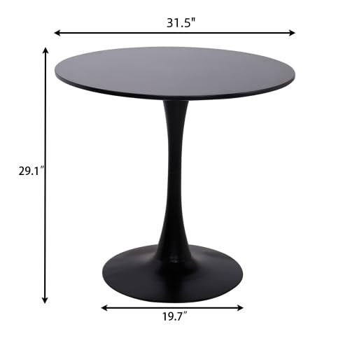 31.5" Tulip Table for 2-4 Persons Modern Round Dining Room Table, Mid-Century Modern Black Small Kitchen Table with MDF Wooden Top, Leisure Coffee Table for Living Room, Dining Room, Office