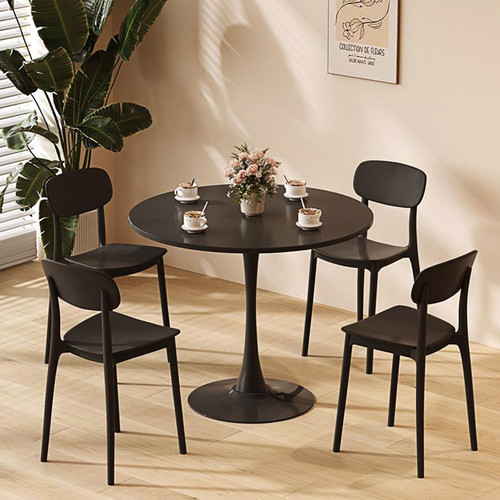 31.5" Tulip Table for 2-4 Persons Modern Round Dining Room Table, Mid-Century Modern Black Small Kitchen Table with MDF Wooden Top, Leisure Coffee Table for Living Room, Dining Room, Office