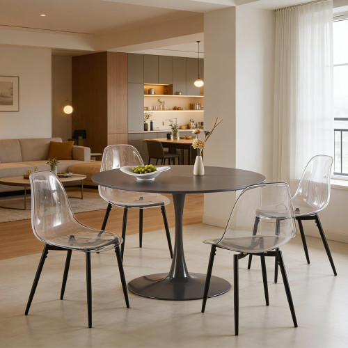 42" Tulip Table for 4-6 Persons Modern Round Dining Room Table, Mid-Century Modern Grey Small Kitchen Table with MDF Wooden Top, Leisure Coffee Table for Living Room, Dining Room, Office