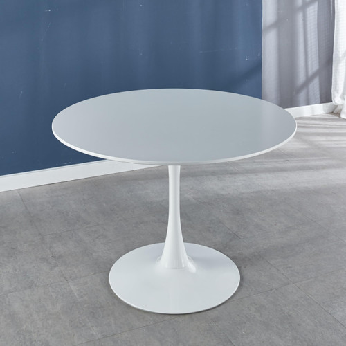 42" Tulip Table for 4-6 Persons Modern Round Dining Room Table, Mid-Century Modern White Small Kitchen Table with MDF Wooden Top, Leisure Coffee Table for Living Room, Dining Room, Office