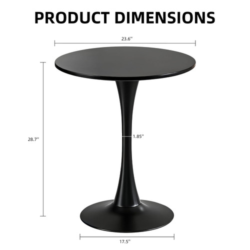 Round Dining Table, 24" Circle Tulip Table with Thickened Tabletop & Metal Pedestal, Mid Century Modern Bistro Table for Kitchen, Small Places, Living Room, Cafe (Black)