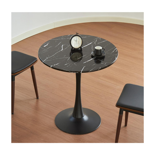 Round Dining Table, 24" Circle Tulip Table with Thickened Tabletop & Metal Pedestal, Mid Century Modern Bistro Table for Kitchen, Small Places, Living Room, Cafe (Marble Pattern Black)