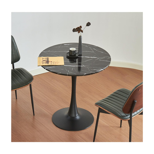 Round Dining Table, 24" Circle Tulip Table with Thickened Tabletop & Metal Pedestal, Mid Century Modern Bistro Table for Kitchen, Small Places, Living Room, Cafe (Marble Pattern Black)