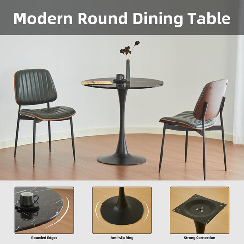 Round Dining Table, 24" Circle Tulip Table with Thickened Tabletop & Metal Pedestal, Mid Century Modern Bistro Table for Kitchen, Small Places, Living Room, Cafe (Marble Pattern Black)