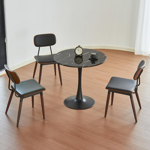 Round Dining Table, 24" Circle Tulip Table with Thickened Tabletop & Metal Pedestal, Mid Century Modern Bistro Table for Kitchen, Small Places, Living Room, Cafe (Marble Pattern Black)