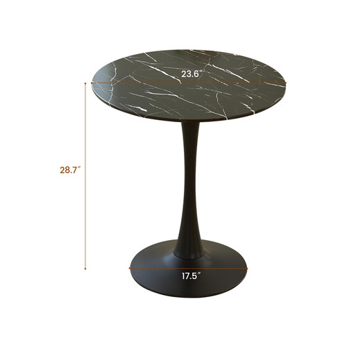 Round Dining Table, 24" Circle Tulip Table with Thickened Tabletop & Metal Pedestal, Mid Century Modern Bistro Table for Kitchen, Small Places, Living Room, Cafe (Marble Pattern Black)