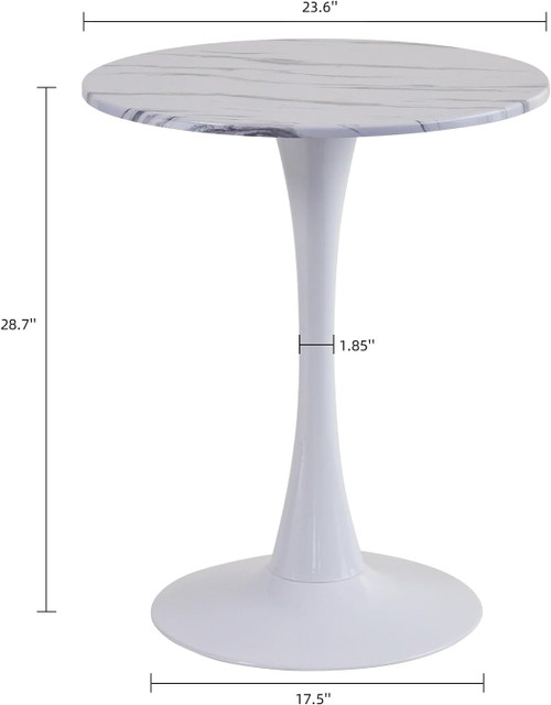 Round Dining Table, 24" Circle Tulip Table with Thickened Tabletop & Metal Pedestal, Mid Century Modern Bistro Table for Kitchen, Small Places, Living Room, Cafe (Marble White)