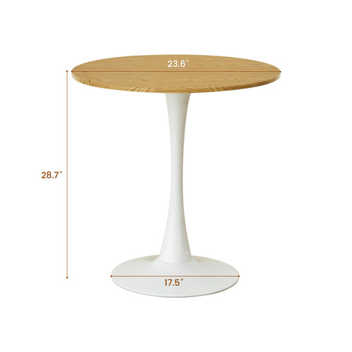Round Dining Table, 24" Circle Tulip Table with Thickened Tabletop & Metal Pedestal, Mid Century Modern Bistro Table for Kitchen, Small Places, Living Room, Cafe (Light Brown)