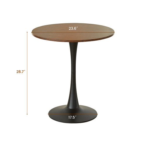 Round Dining Table, 24" Circle Tulip Table with Thickened Tabletop & Metal Pedestal, Mid Century Modern Bistro Table for Kitchen, Small Places, Living Room, Cafe (Brown)