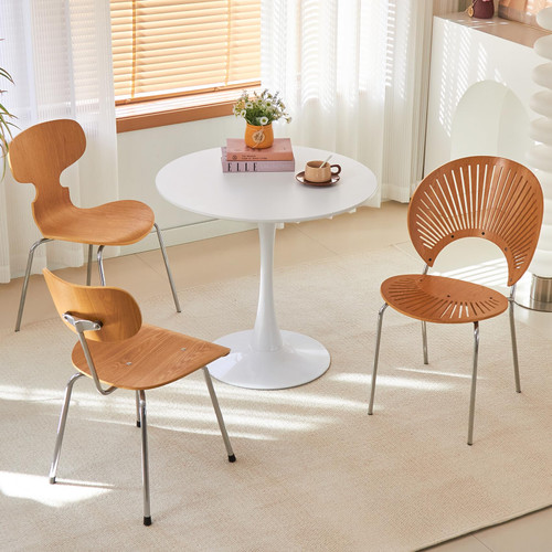Round Dining Table, 24" Circle Tulip Table with Thickened Tabletop & Metal Pedestal, Mid Century Modern Bistro Table for Kitchen, Small Places, Living Room, Cafe (White)