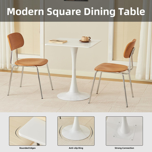 Square Dining Table, 24" Tulip Table with Thickened Tabletop & Metal Pedestal, Mid Century Modern Bistro Table for Kitchen, Small Places, Living Room, Cafe (White)