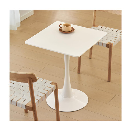 Square Dining Table, 24" Tulip Table with Thickened Tabletop & Metal Pedestal, Mid Century Modern Bistro Table for Kitchen, Small Places, Living Room, Cafe (White)