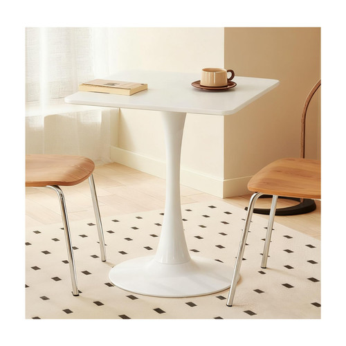 Square Dining Table, 24" Tulip Table with Thickened Tabletop & Metal Pedestal, Mid Century Modern Bistro Table for Kitchen, Small Places, Living Room, Cafe (White)