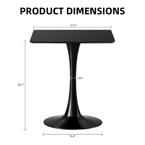 Square Dining Table, 31.5" Tulip Table with Thickened Tabletop & Metal Pedestal, Mid Century Modern Bistro Table for Kitchen, Small Places, Living Room, Cafe (Black)