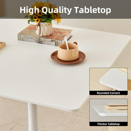 Square Dining Table, 31.5" Tulip Table with Thickened Tabletop & Metal Pedestal, Mid Century Modern Bistro Table for Kitchen, Small Places, Living Room, Cafe (White)