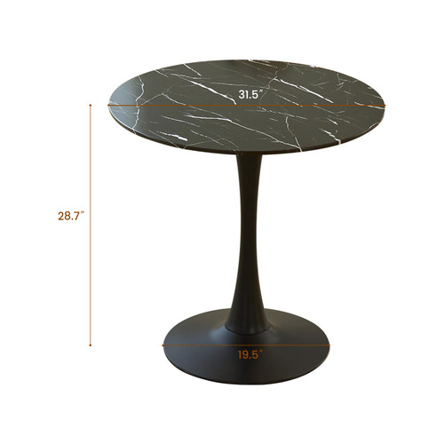 Round Dining Table, 31.5" Circle Tulip Table with Thickened Tabletop & Metal Pedestal, Mid Century Modern Bistro Table for Kitchen, Small Places, Living Room, Cafe (Marble Pattern Black)