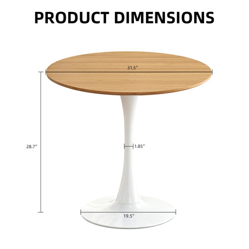 Round Dining Table, 31.5" Circle Tulip Table with Thickened Tabletop & Metal Pedestal, Mid Century Modern Bistro Table for Kitchen, Small Places, Living Room, Cafe (Faux Oak)