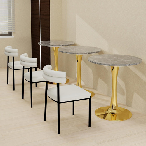 27.6" Marble Round Tulip Table, Mid-Century Modern Style Dining Table with Gold Pedestal Base for 2-4 People, Featuring A Marble Tabletop for Kitchen, Dining Room, Cafe (Dark Grey)