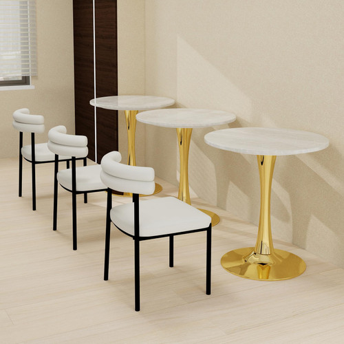 27.6" Marble Round Tulip Table, Mid-Century Modern Style Dining Table with Gold Pedestal Base for 2-4 People, Featuring A Marble Tabletop for Kitchen, Dining Room, Cafe (Grayish White)