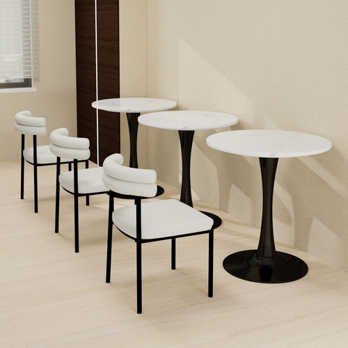 27.6" Marble Round Tulip Table, Mid-Century Modern Style Dining Table with Black Pedestal Base for 2-4 People, Featuring A Marble Tabletop for Kitchen, Dining Room, Cafe (White)