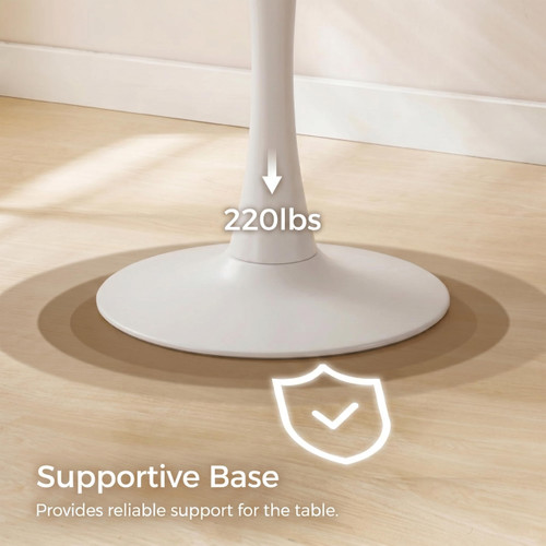 27.6" Marble Round Tulip Table, Mid-Century Modern Style Dining Table with White Pedestal Base for 2-4 People, Featuring A Marble Tabletop for Kitchen, Dining Room, Cafe (White)