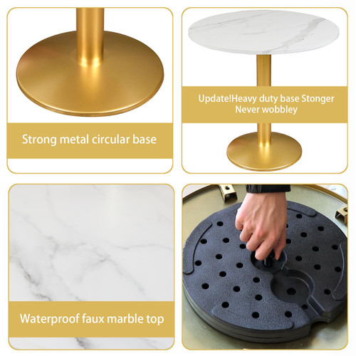 Round Modern Dinning Table 30 inches Bistro Tulip Table with White Faux Marble top Gold Sturdy Metal Frame,Easy Assemble,Diameter 30in*H28.54in