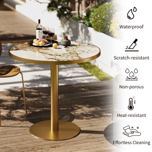 31.5" Tulip Table,Round Kitchen Dining Table for 2-4 with Thick Sintered Stone Top,Titanium Golden Pedestal Base,Heat-Resistant,Bistro Table for Dining Room,Café,Small Space（Cloud Amber）