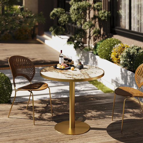31.5" Tulip Table,Round Kitchen Dining Table for 2-4 with Thick Sintered Stone Top,Titanium Golden Pedestal Base,Heat-Resistant,Bistro Table for Dining Room,Café,Small Space（Cloud Amber）