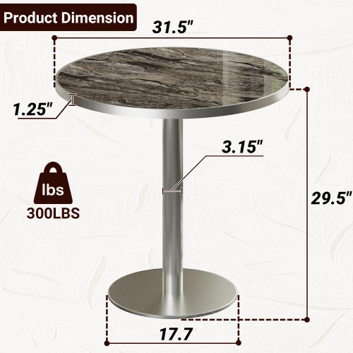 31.5" Tulip Table,Round Kitchen Dining Table for 2-4 with Thick Sintered Stone Top,Titanium Golden Pedestal Base,Heat-Resistant,Bistro Table for Dining Room,Café,Small Space（Dusk Strata）