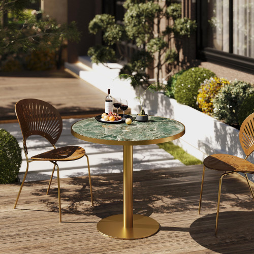 31.5" Tulip Table,Round Kitchen Dining Table for 2-4 with Thick Sintered Stone Top,Titanium Golden Pedestal Base,Heat-Resistant,Bistro Table for Dining Room,Café,Small Space（Emerald Essence）