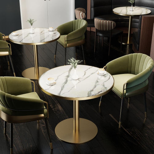 31.5" Tulip Table,Round Kitchen Dining Table for 2-4 with Thick Sintered Stone Top,Titanium Golden Pedestal Base,Heat-Resistant,Bistro Table for Dining Room,Café,Small Space（Flowing Traces）
