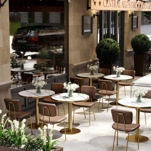 31.5" Tulip Table,Round Kitchen Dining Table for 2-4 with Thick Sintered Stone Top,Titanium Golden Pedestal Base,Heat-Resistant,Bistro Table for Dining Room,Café,Small Space（Flowing Traces）