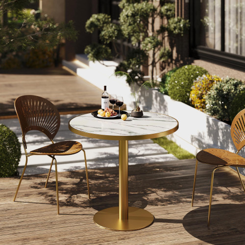 31.5" Tulip Table,Round Kitchen Dining Table for 2-4 with Thick Sintered Stone Top,Titanium Golden Pedestal Base,Heat-Resistant,Bistro Table for Dining Room,Café,Small Space（Flowing Traces）