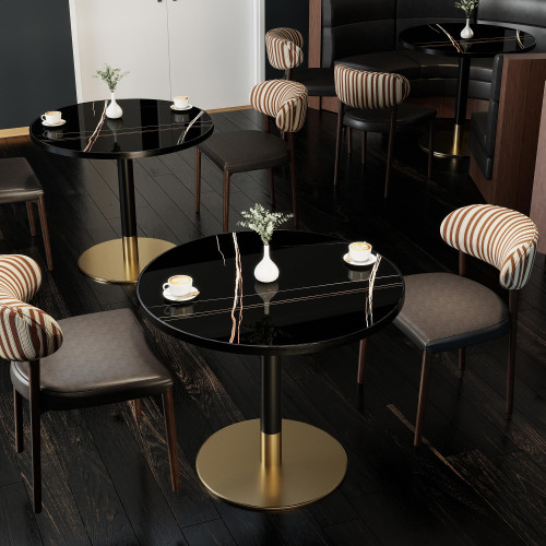 31.5" Tulip Table,Round Kitchen Dining Table for 2-4 with Thick Sintered Stone Top,Titanium Golden Pedestal Base,Heat-Resistant,Bistro Table for Dining Room,Café,Small Space（Gilded Chord）