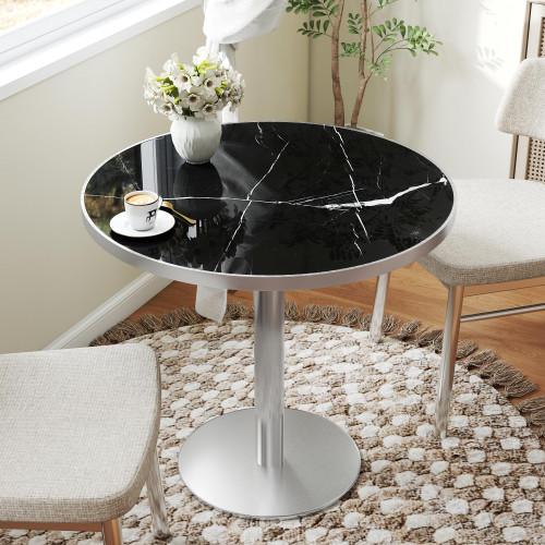 31.5" Tulip Table,Round Kitchen Dining Table for 2-4 with Thick Sintered Stone Top,Titanium Golden Pedestal Base,Heat-Resistant,Bistro Table for Dining Room,Café,Small Space（Silent Pulse）