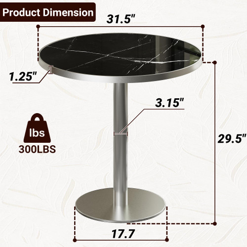 31.5" Tulip Table,Round Kitchen Dining Table for 2-4 with Thick Sintered Stone Top,Titanium Golden Pedestal Base,Heat-Resistant,Bistro Table for Dining Room,Café,Small Space（Silent Pulse）