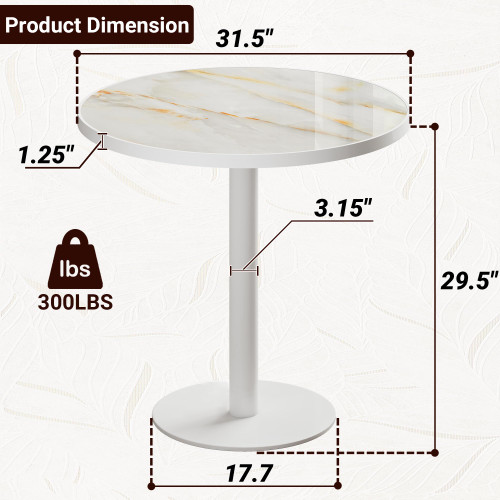 31.5" Tulip Table,Round Kitchen Dining Table for 2-4 with Thick Sintered Stone Top,Titanium Golden Pedestal Base,Heat-Resistant,Bistro Table for Dining Room,Café,Small Space（Silk Floating）