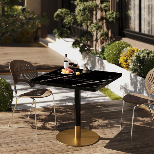 31.5" Tulip Table,Square Kitchen Dining Table for 2-4 with Thick Sintered Stone Top,Titanium Golden Pedestal Base,Heat-Resistant,Bistro Table for Dining Room,Café,Small Space（Gilded Chord）