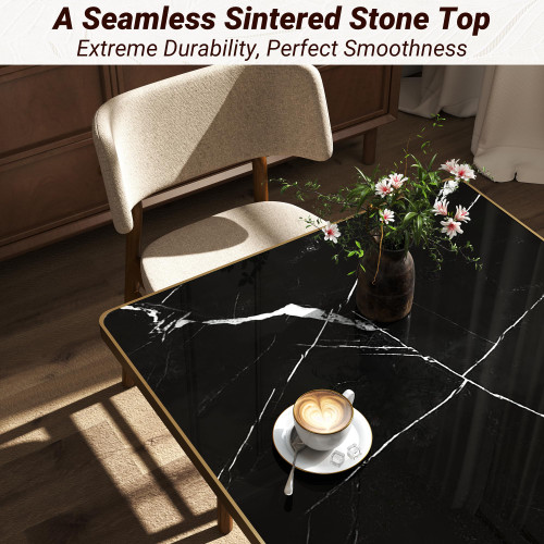 31.5" Tulip Table,Square Kitchen Dining Table for 2-4 with Thick Sintered Stone Top,Titanium Golden Pedestal Base,Heat-Resistant,Bistro Table for Dining Room,Café,Small Space（Inky Axis）