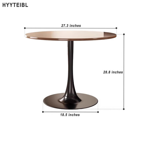 27.3" Round Tulip Dining Table for 2-4 People with Walnut Top and Black Metal Pedestal Base, Mid-Century Modern Small Space Table for Kitchen, Living Room, Cafe